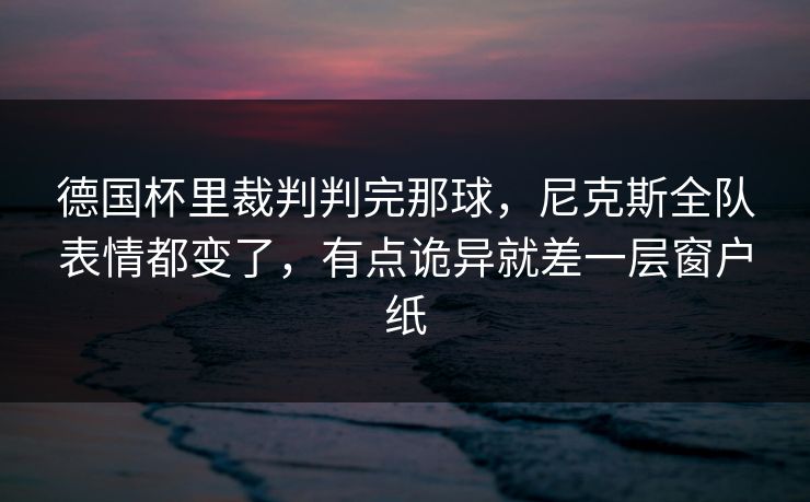 德国杯里裁判判完那球，尼克斯全队表情都变了，有点诡异就差一层窗户纸