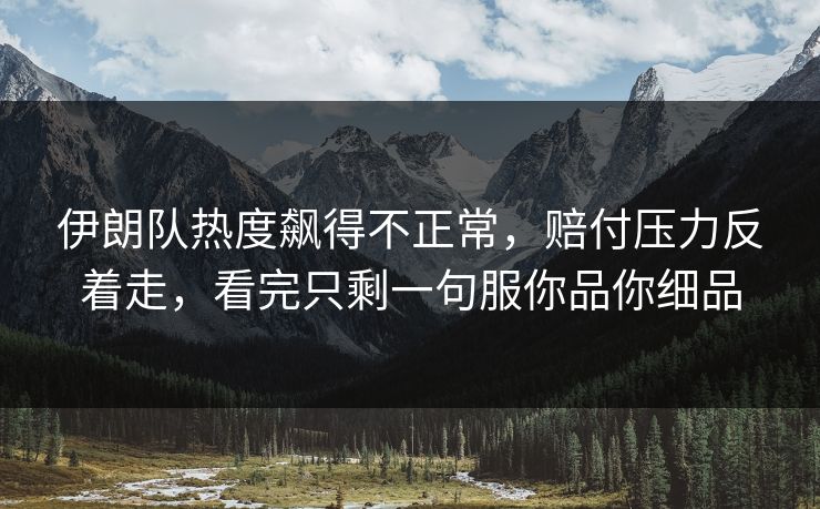 伊朗队热度飙得不正常，赔付压力反着走，看完只剩一句服你品你细品